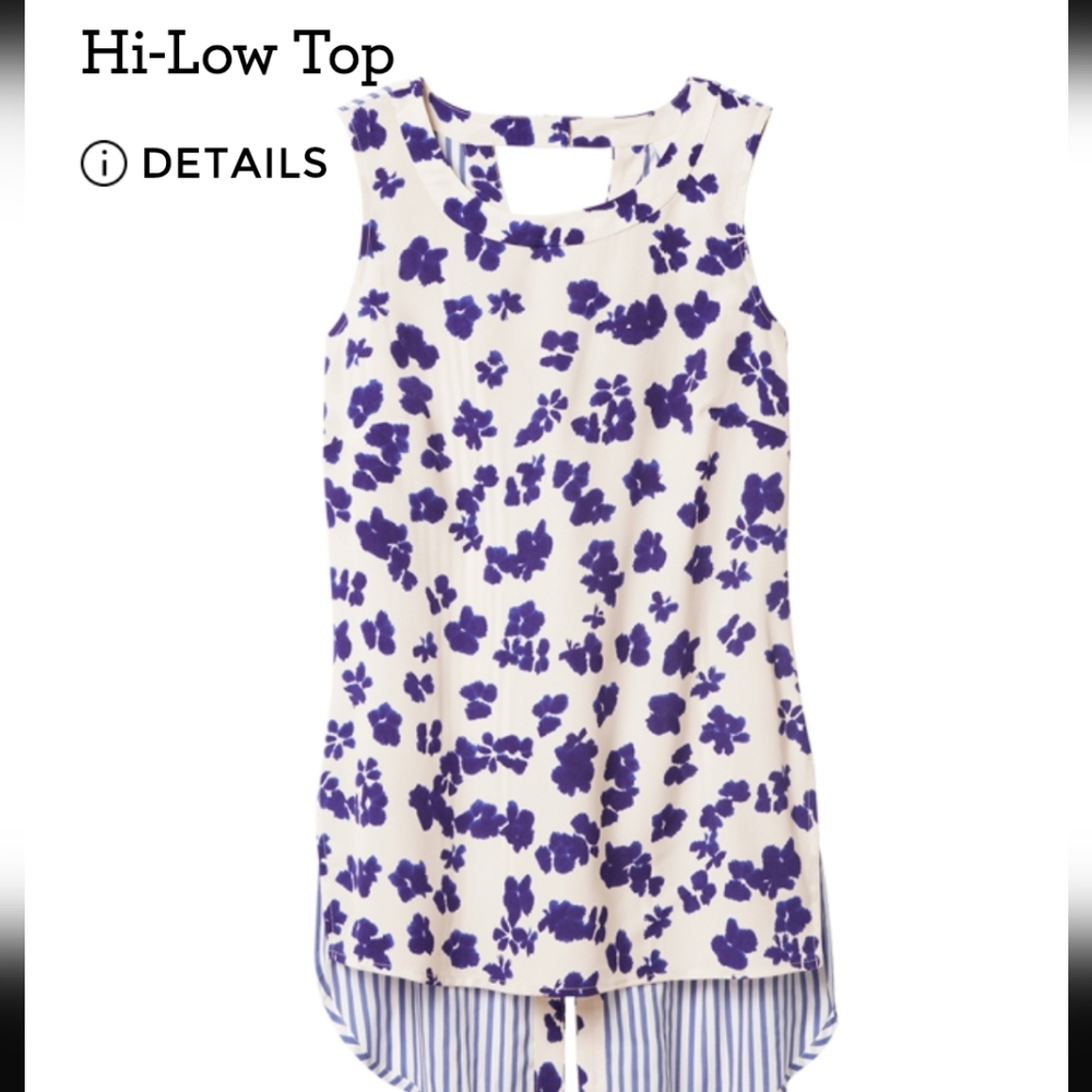 CAbi Floral Hi-Low Women's Top - Purple/Deep Blue and White